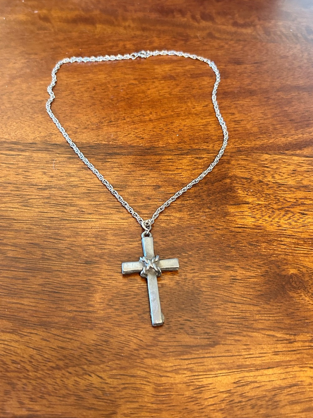 Vintage Pewter Cross Pendant Necklace - Christian Catholic Jesus Religious